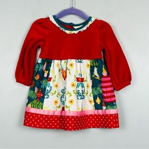 Matilda Jane Happy Holly Daze Christmas velvet bodice dress, 6-12 mos.